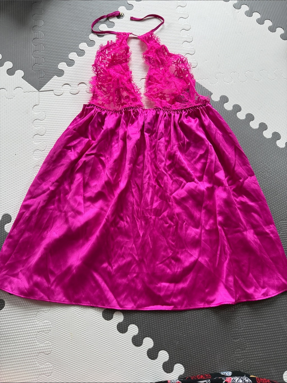 Fuchsia Lace Halter Satin Babydoll - Victorias Secret
